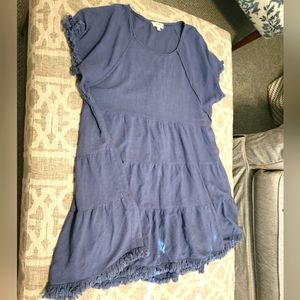 Blue Pleated Tier Fringe Trim Maternity Dress, Large